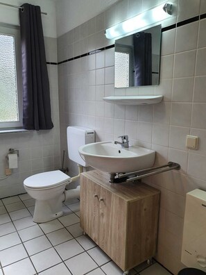 Hair dryer, soap, toilet paper
