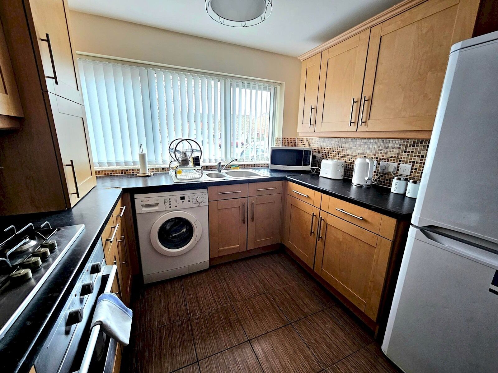 Fridge, microwave, oven, toaster