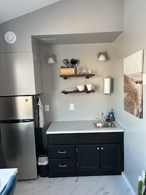 Fridge, microwave, coffee/tea maker, electric kettle - Chapel Suites - King Suite (Souris)