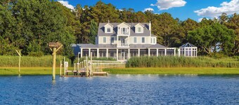 June's Retreat | Luxury Waterfront Estate w/ Panoramic Bay Views, Boat Dock, Billiards + Verandas