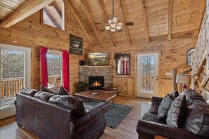 Cabin, 3 Bedrooms | Living area | 50-inch Smart TV with cable channels, TV