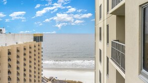 A high-rise building with balconies overlooking a beach. - Stylish oceanview 2 bedroom unit - 1603 Royale Palms - Kingston Plantation 2 Condo (Myrtle Beach)
