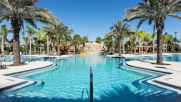 A heated pool, sun loungers