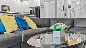 Smart TV, fireplace, video games, foosball