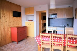 Interior - 300m from resort center, 5th floor, view forest, balcony, tv, 32m², Auris en Oisans (Auris)