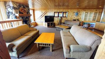 TV, fireplace, DVD player, foosball