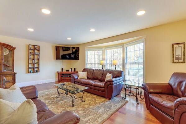 TV, DVD player, books, video library