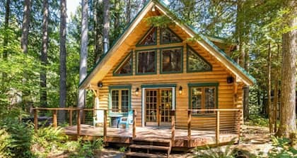 Perfect chalet accommodations tucked into the most wonderful towering trees!