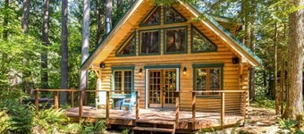 Perfect chalet accommodations tucked into the most wonderful towering trees!