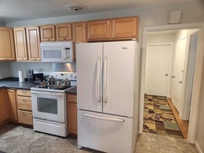 Frigorífico, microondas, horno y placa de cocina