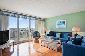 Living area - Beautiful Side Ocean View 2 Bedroom Quay Condo with Private Balcony! (Ocean City)