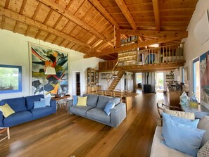 Smart TV, fireplace, DVD player, books