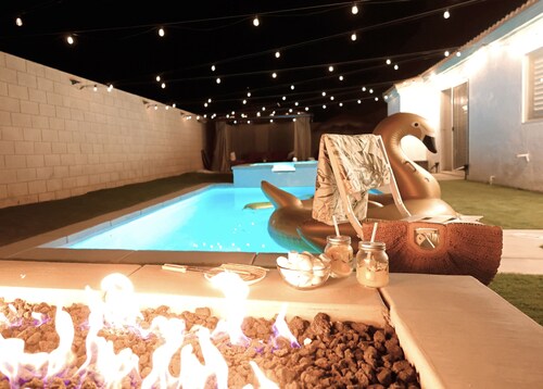 Indio Oasis with pool, jacuzzi, gazebo , grill, fire pit and a game room