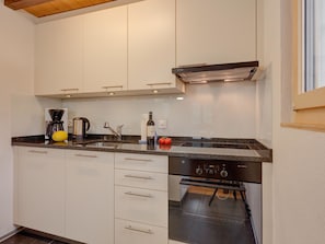 Fridge, dishwasher, cookware/dishes/utensils