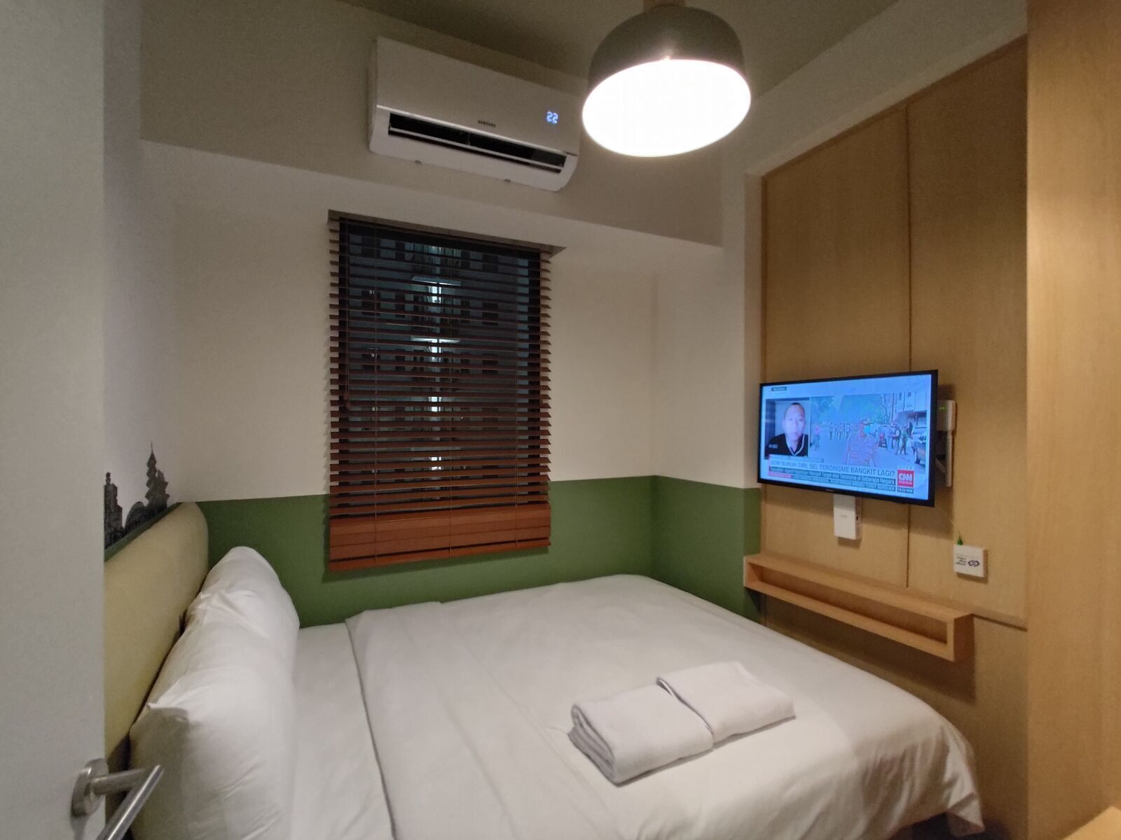 Memory-foam beds, desk, laptop workspace, iron/ironing board
