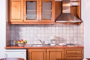 Fridge, cookware/dishes/utensils, dining tables, kitchen islands - Orionas Village - Two bedroom Maisonette (Chania)