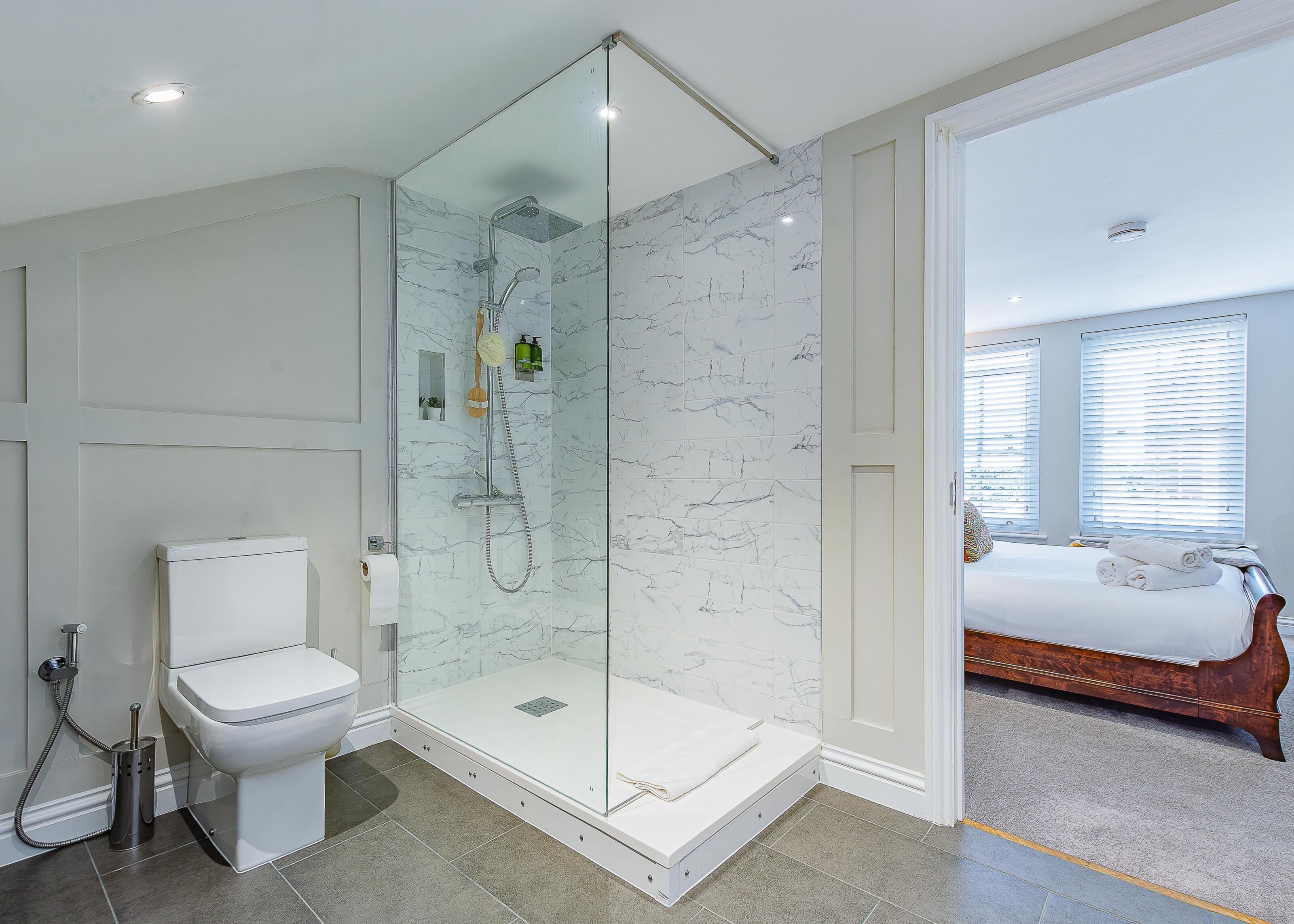 Eco-friendly toiletries, hair dryer, towels