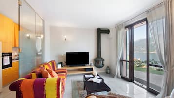 Televisión y chimenea