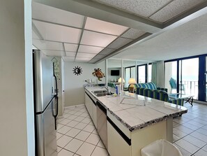 Fridge, microwave, oven, stovetop - Edgewater Tower II #305 | Gulf Front + Resort Amenities (Panama City Beach)