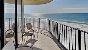 A balcony with a view of the beach and ocean. - Edgewater Tower III #501 | Amenities Galore! (Panama City Beach)