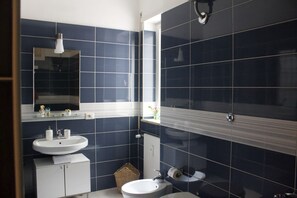 Regadera, secadora de cabello, bidet, toallas 