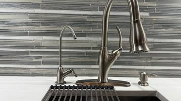 Shower, jetted tub, hair dryer, bidet