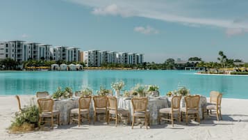 Private beach, white sand, beach cabanas, sun loungers