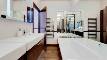 Regadera, secadora de cabello, toallas