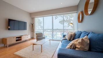 TV, DVD player, books, stereo