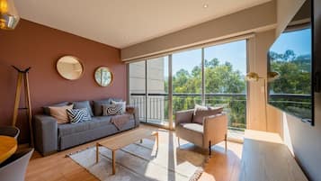 TV, DVD player, books, stereo