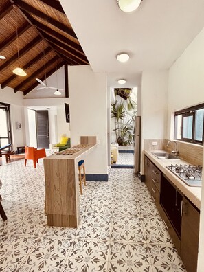 Family House | Private kitchen | Full-size fridge, microwave, cookware/dishes/utensils, freezer