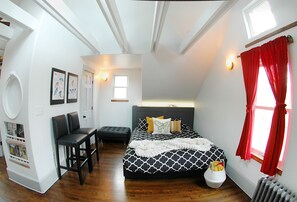 1 bedroom, desk, iron/ironing board, travel crib