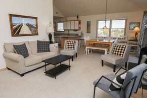 TV, fireplace - Tillett - Semi-Oceanfront 4 BR Home Is Only 30 Yards To Beach Access & Allows Dogs (Duck)