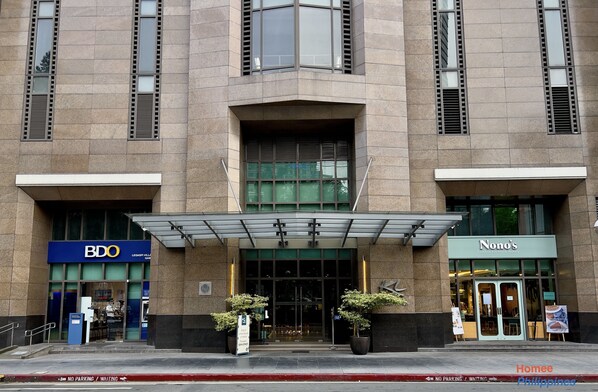 A building with a BDO bank and a restaurant named Nono's.
