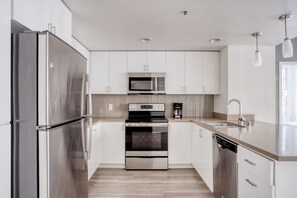 Fridge, microwave, oven, dishwasher