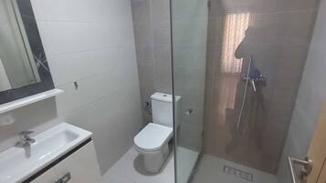 Regadera, secadora de cabello, toallas, jabón