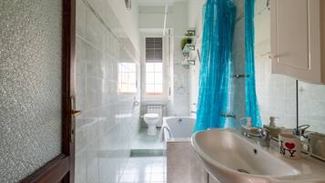 Regadera, secadora de cabello, bidet, toallas