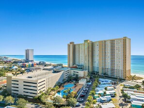 Enjoy a beachfront stay with stunning views, a large pool area, and convenient parking.