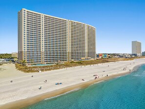 Overlooking the beach, this hotel offers stunning ocean views.