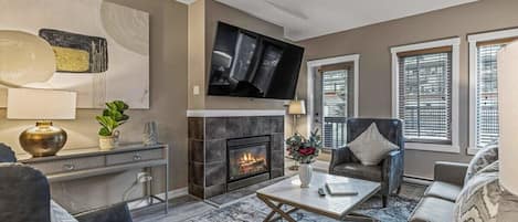 TV, fireplace, Netflix, smart speakers