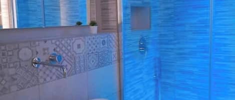 Shower, hair dryer, bathrobes, bidet