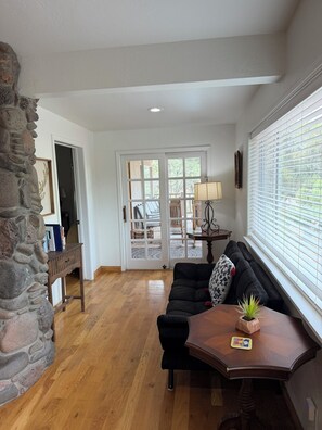 Smart TV, chimenea y libros