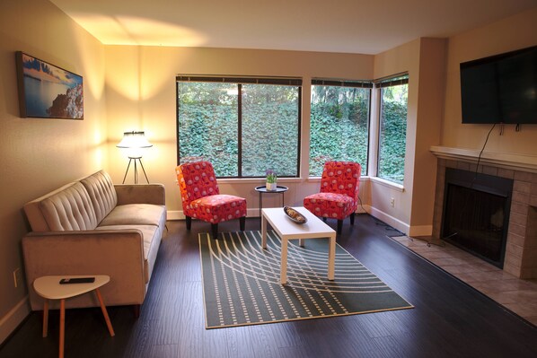 TV, fireplace