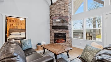 Smart TV, fireplace, video games, foosball