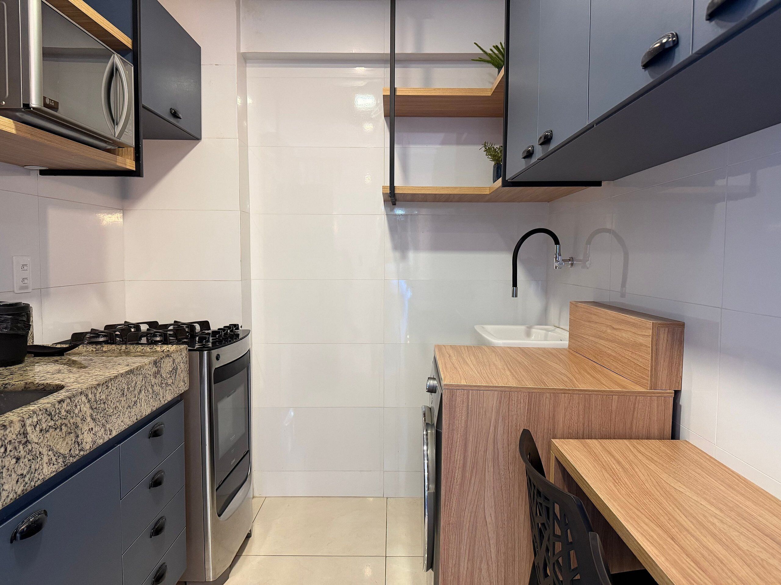 Apartment | Private kitchen | Full-size fridge, microwave, oven, stovetop