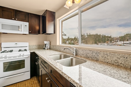 Fridge, microwave, oven, stovetop. Bears Eye View - Walk to Slopes, Fireplace, Deck