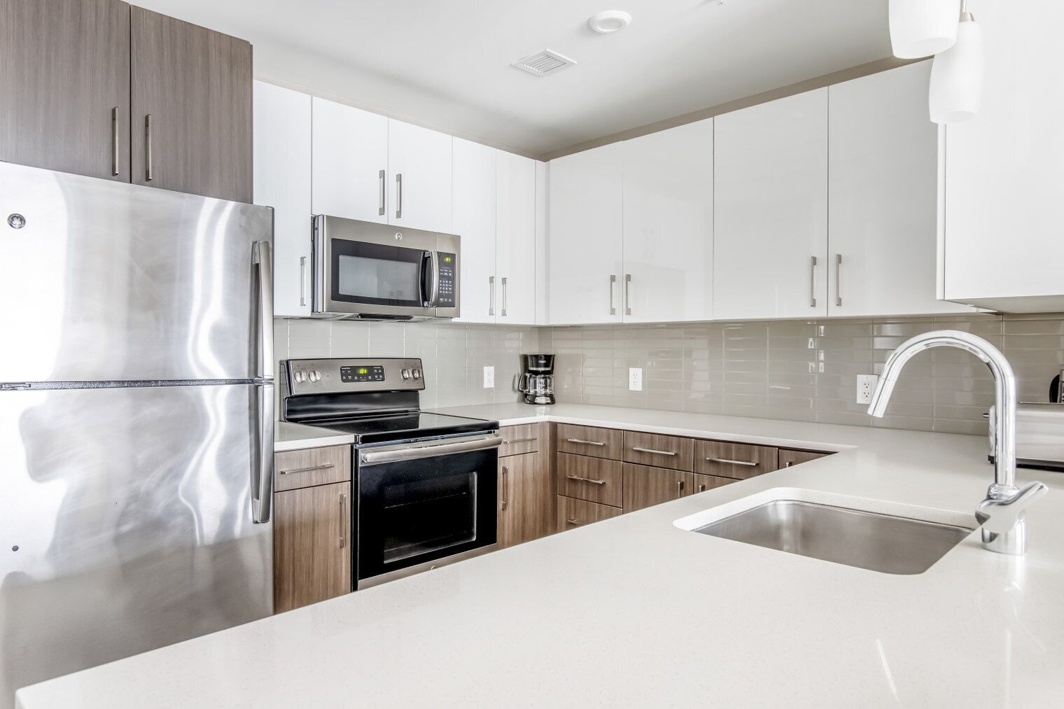 Fridge, microwave, oven, dishwasher