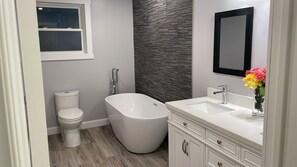 Shower, towels, soap, shampoo