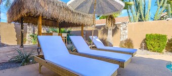 Boho 4BR Retreat | Heated Pool + Spa + Tiki Bar