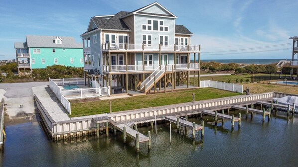 Exterior - Experience waterfront luxury at Nautical Pointe, a 7-bedroom ocean view home in North Topsail Beach. (North Topsail Beach)
